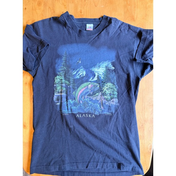 Fruit of the Loom Other - Vintage 90s Fruit of the Loom Alaska Rainbow Trout T-Shirt Faded Black Large